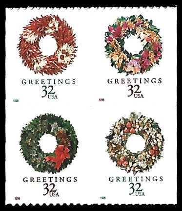 PCBstamps    US #3245/3248a Bk Block $1.28(4x32c)Holiday Greetings, MNH, (4)