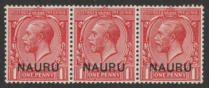 NAURU 1916 KGV 1d setenant strip 'NAUP.U' & broken 'N' varieties. w/ CERTIFICATE 