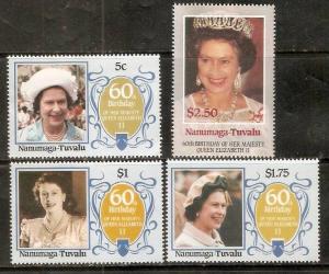 Tuvalu - Nanumaga 1986 Queen Elizabeth II 60th Birth Day 4v MNH # 3348