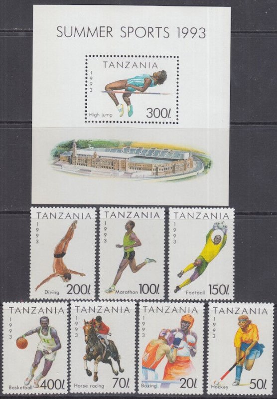 TANZANIA Sc # 1018-25 CPL MNH SET of 7 + S/S - SUMMER SPORTS