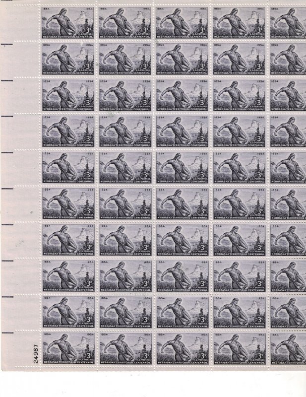 Nebraska Territorial Centennial 3c US Postage Sheet #1060 VF MNH