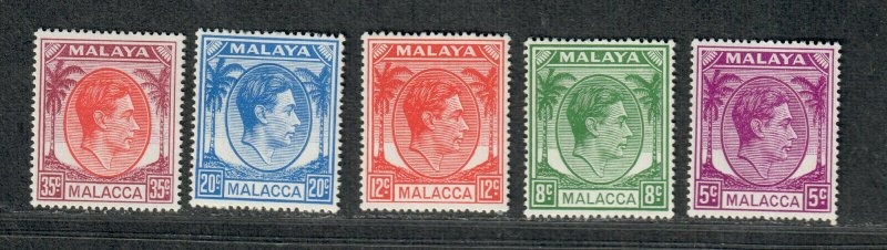 Malaya Malacca Sc#22-26 M/LH/VF, Cv. $26.75