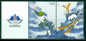 Slovenia Scott #482 MNH Olympics 2002 Salt Lake City PAIR + LABEL CV$3+