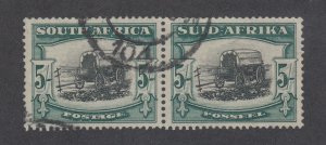 South Africa Sc 65 used 1949 5sh Ox Wagon bilingual pair