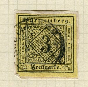 GERMANY WURTTEMBERG; 1851 early classic Imperf issue 3k. Postmark Piece