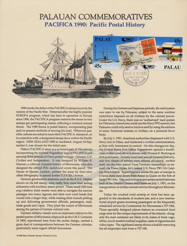 Palau 248a on Souvenir Page - Aircraft, Ships, Stamp on Stamp, PACIFICA