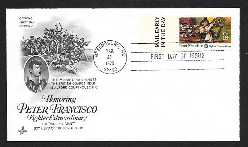 UNITED STATES FDC 18¢ Peter Francisco 1975 ArtCraft