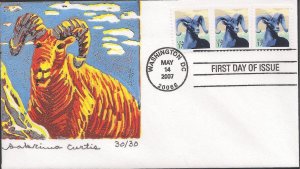 Sabrina Curtis Reductive Cut FDC for the 2007 17c Bighorn Sheep Wildlife Stamp