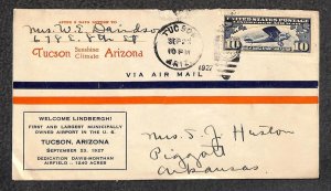 USA C10 STAMP TUCSON ARIZONA LINDBERGH DAVIS MONTHAN DEDICATION COVER 1927