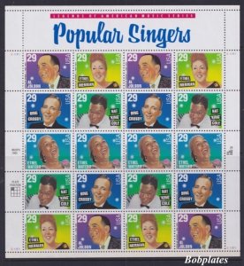 BOBPLATES #2849-53 Popular Singers Sheet VF MNH SCV=$23.5~See Details for #s/Pos