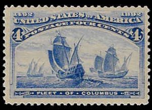 U.S. #233 Unused OG VLH; 4c Columbus Fleet (1893)