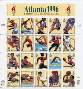 UNITED STATES SCOTT #3068 ATLANTA 1996 OLYMPIC GAMES COMPLETE SHEET MINT NH