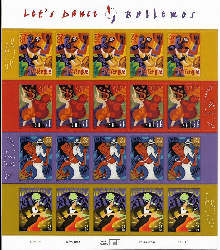 USA, 3939-3942 MNH SHEETS  LET'S DANCE