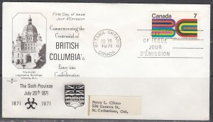 Canada Scott 552 Rose Craft FDC - British Columbia Centennial