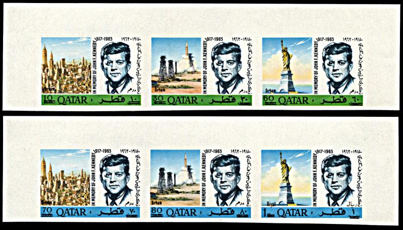 Qatar 119-119A, MNH, Revalued John F. Kennedy strips imperf.