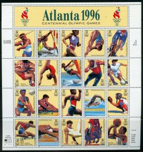 US SCOTT# 3068 ATLANTA OLYMPICS 1996 COMPLETE SHEET OF 20 STAMPS MNH AS SHOWN