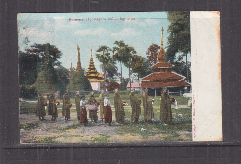 BURMA, 1907 ppc. Burmese Monks Collecting Alms, India 1a. RANGOON to Australia 