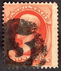 1875, US 2c, Andrew Jackson, Used, Numeral fancy cancel, Sc 178