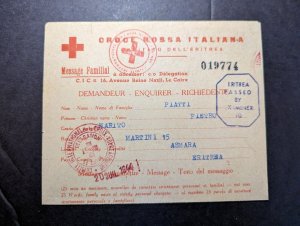 1944 British Eritrea POW Cover Asmara to Pavia Italy Italian Red Cross