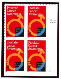 US  3315  Prostate Cancer Awareness  - Plate Block of 4 - MNH - 1999 - V11111 LR