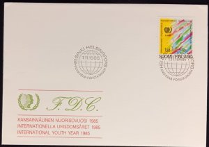 D)1985, FINLAND, FIRST DAY COVER, ISSUE, INTERNATIONAL YEAR OF YOUTH, FDC