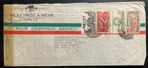 1940s Mexico City Mexico Censored Airmail Commercial Cover To New York USA