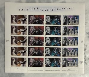 US 2003 37c American Choreographers pane of 20 4 designs #3840-3 Mint
