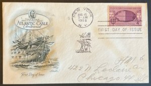 ATLANTIC CABLE CENTENNIAL #1112 AUG 15 1958 NEW YORK FIRST DAY COVER (FDC) BX6