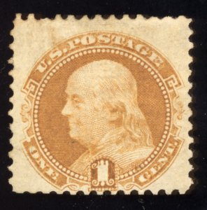 US Scott 112 Mint HR OG 1c buff Benjamin Franklin, G Grill Lot T892 bhmstamps