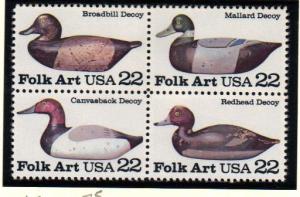 #2138-41 MNH blk/4 22c Duck Decoys 1985 Issue