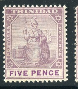 TRINIDAD; 1896 classic QV Britannia issue fine Mint hinged shade of 5d. value
