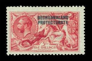 BECHUANALAND 1919 KGV Seahorses(De La Rue & Co) ovpt 5sh carmine Sc# 93a mint MH