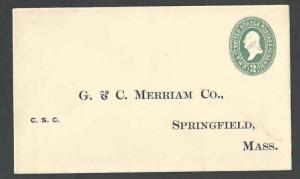 1874 U311 2c Green On White Mint Entire Die 88 Size 7 Printed Address to ----
