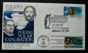 USA US Polish Joint Polar Exploration 1987 Antarctic Penguin (FDC) *dual cancel