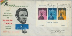 79102 - GHANA - Postal History - S/S on FDC COVER  1959 -  Abraham Lincoln