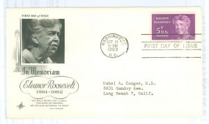 US 1236 1963 Eleanor Roosevelt, typed address, corner crease.