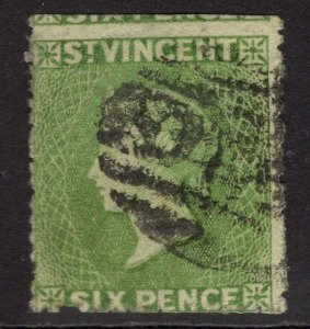 ST.VINCENT SG26 1877 6d PALE GREEN PERF15 (IMPERF AT TOP) USED