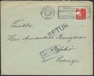 DENMARK TO SWEDEN 1929 cover, returned, Insufficient Address...............27455