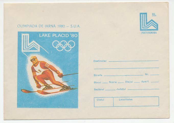 Postal stationery Romania 1980 Winter Olympic Games Lake Placid 1980 - Skiing