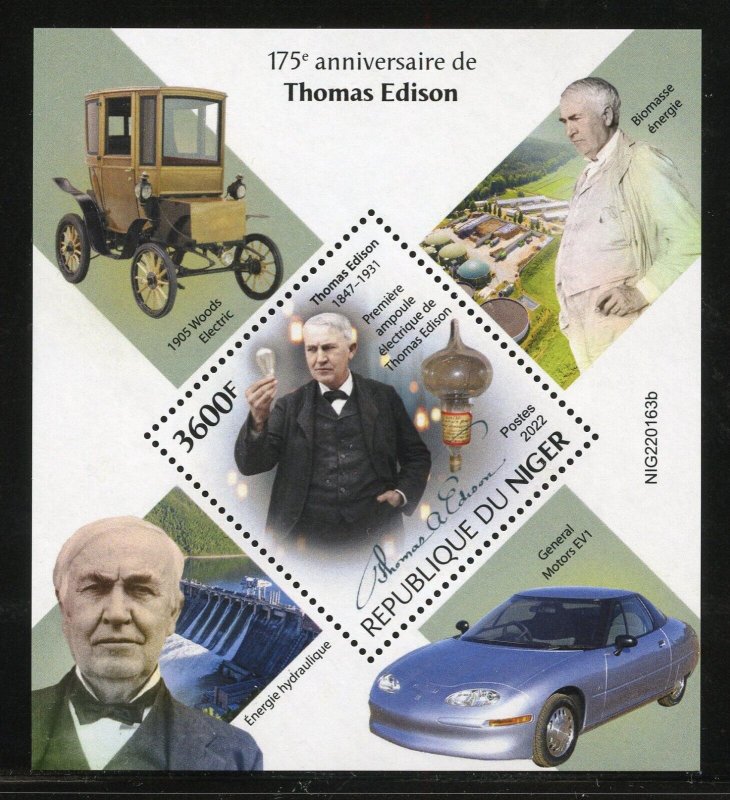 NIGER 2022  175th ANNIVERSARY OF THOMAS EDISON SOUVENIR SHEET MINT NH