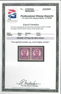 US SCOTT #600 pair Mint NH OG XF-Sup 95 PSE Cert SMQ $130 