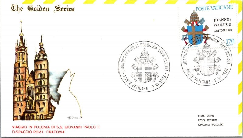 Vatican FDC 1979 - SS J Paul II Dispatch Rome Krakow - Golden Series - F30886