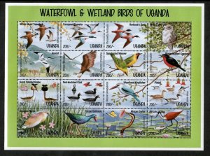 Uganda 1995 - Water Birds - Sheet of 16 Stamps - Scott #1298 - MNH