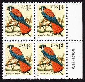 US 2477 MNH VF 1 Cent American Kestral Block of 4