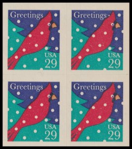 US 2874 Greetings Cardinal in Snow ATM 29c block 4 MNH 1994