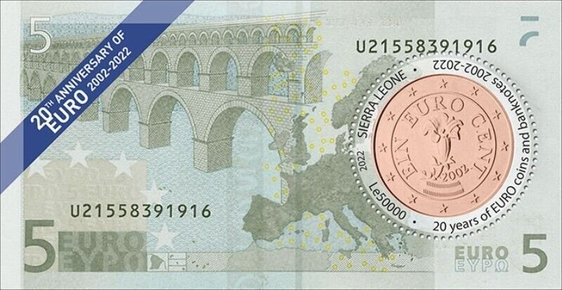 Sierra Leone - 2022 Euro Currency Anniversary - Stamp Souvenir Sheet SRL220168b3