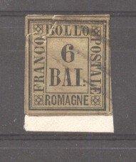 Italy Romagna 1859 Definitives, Drawing numbers, 6 BAJ, Mi.7, repaired in the...