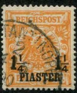 German Offices Turkey SC# 11  1-1/4Piaster on 25pf o/p on Germany Used on piece