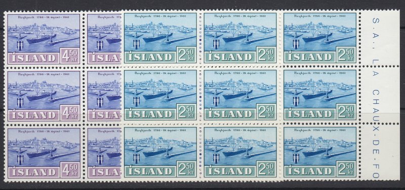 Iceland, Scott 338-339, MNH blocks of nine