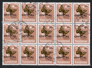 Tanzania SGO42 20c CDS Block of 15 (bend) used in Mbeya